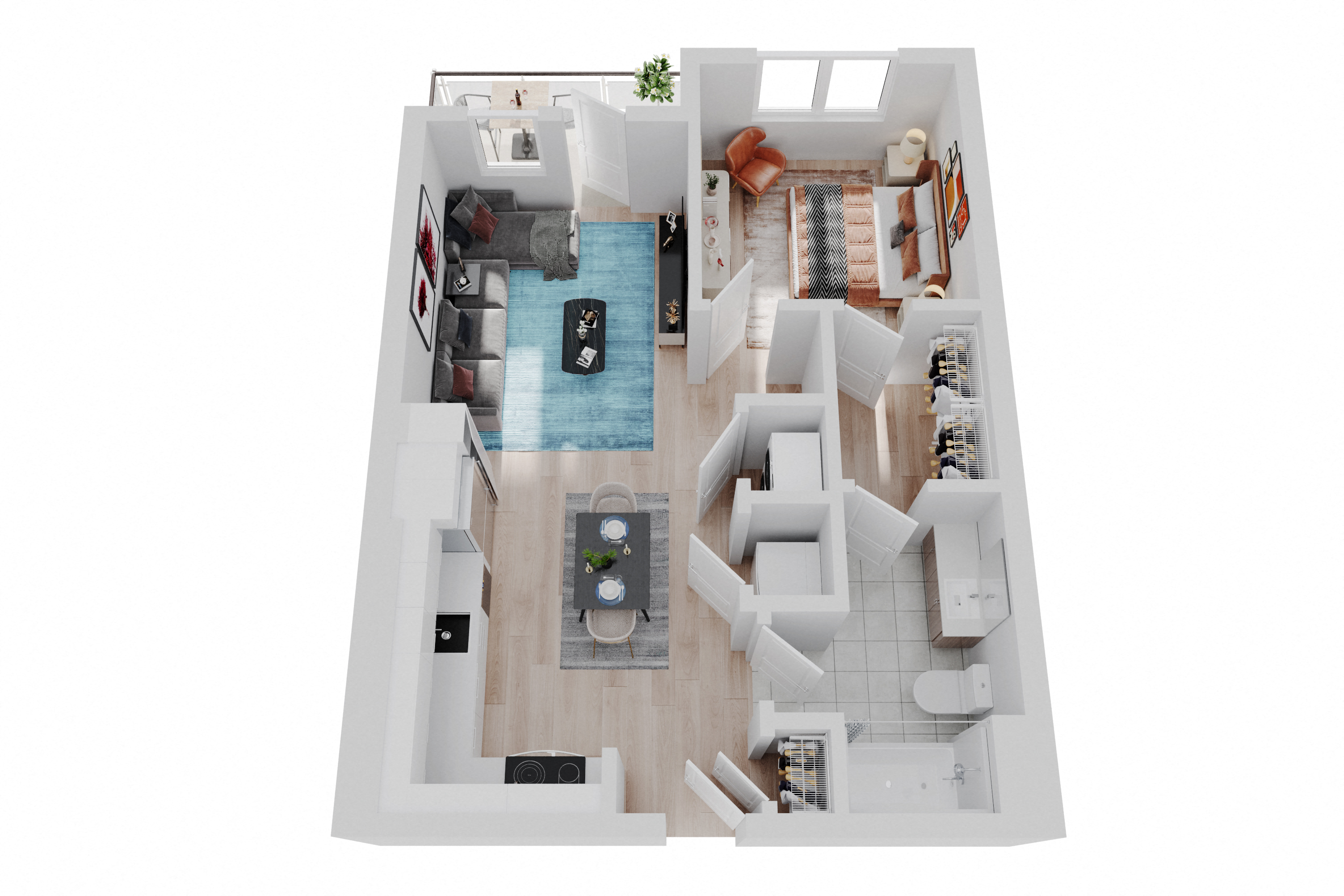 Floor plan for 1 bed, 1 bath, 679 sqft